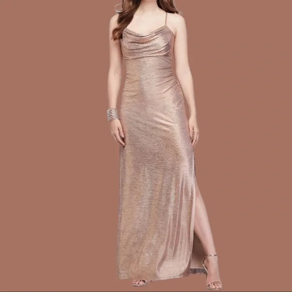 Rose gold Morgan & Co gown Never worn S 4 holiday dress - Picture 1 of 2